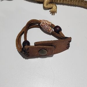 Brown Leather Wrap Bracelet with Beads